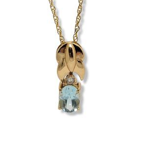 Vintage 18K YGP 925 Oval Swiss Blue Topaz & Diamond Pendant 18" Chain